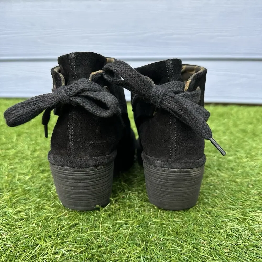 Fly London‎ Boots Yebi Womens Size 10 Black Suede Leather Wedge Booties